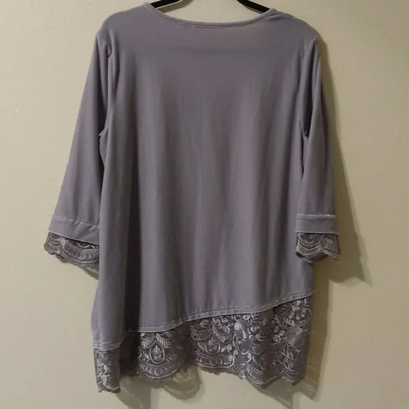 Soft Surroundings Women's Velvet And Lace Trim Tunic Top - Picture 6 of 6
